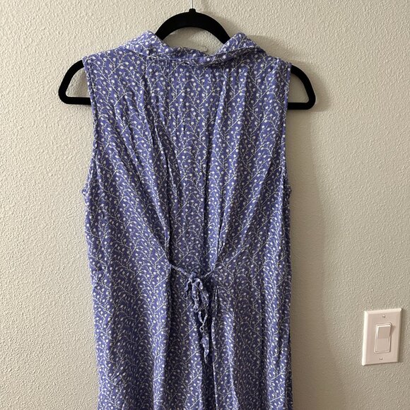 Vintage April Cornell Button Front Maxi Dress LARGE Floral Periwinkle - Picture 3 of 7